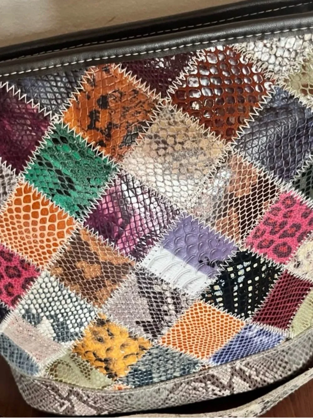 Chaos by Elsie Patchwork Multicolor Snake-Texture Crossbody bag